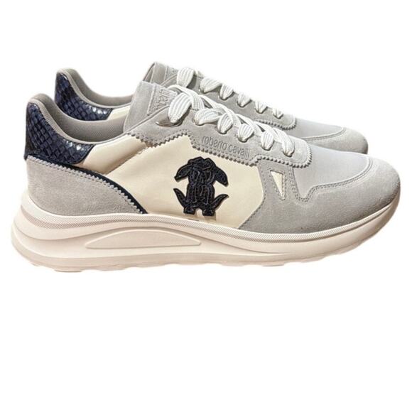 Roberto Cavalli Logo Leather Sneakers Size 42 US 11 New